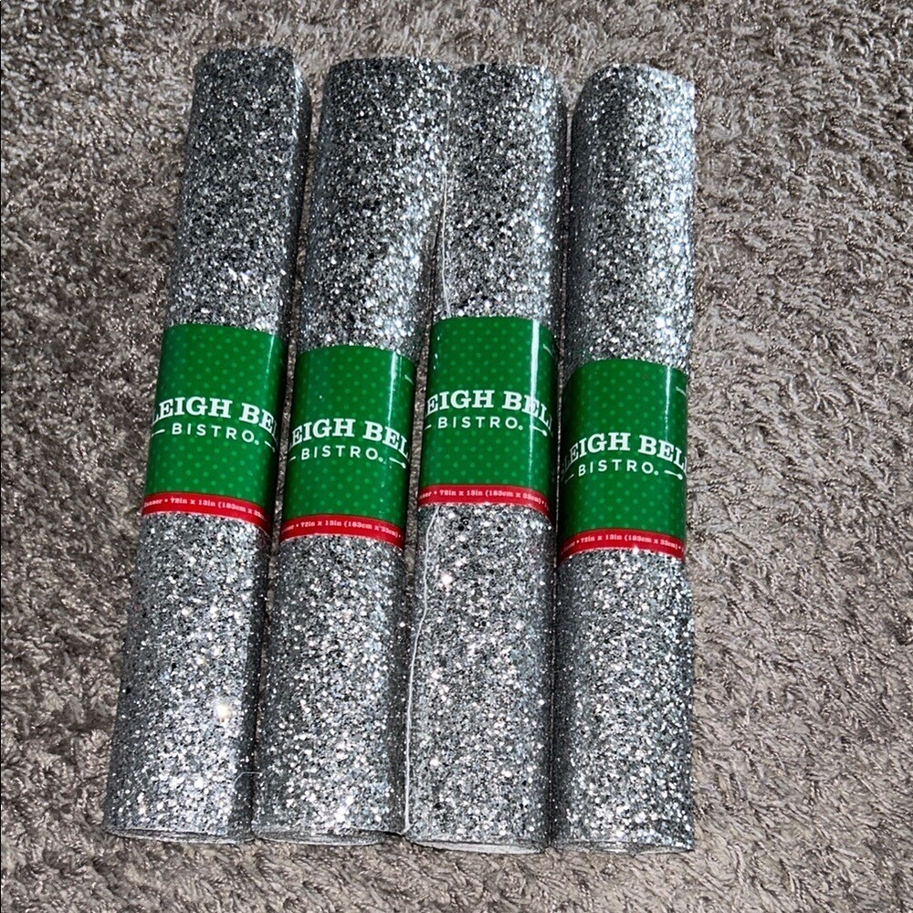 🆕‎ sleigh bell table runner silver glitter craft bling holiday christmas